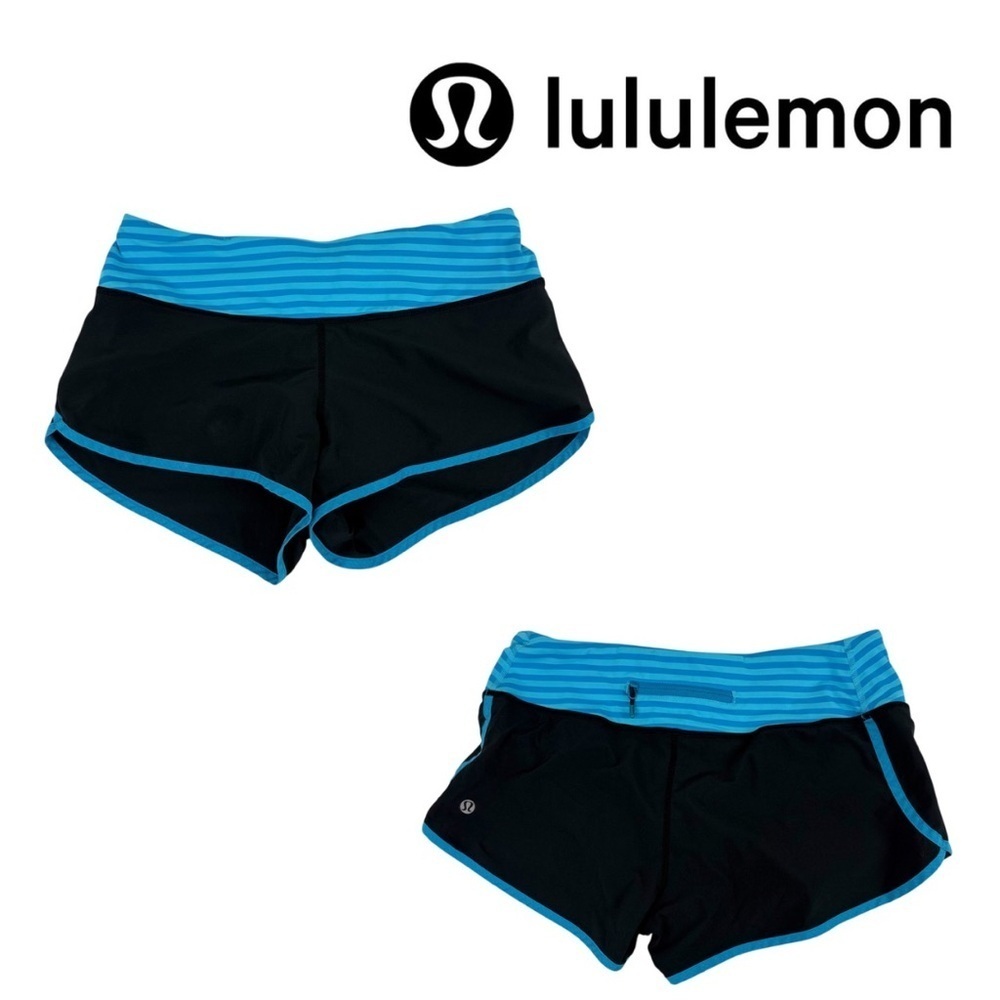 Lululemon Women’s Athletica Swim Trunks Black and Blue Athletic Cut Size 6‎